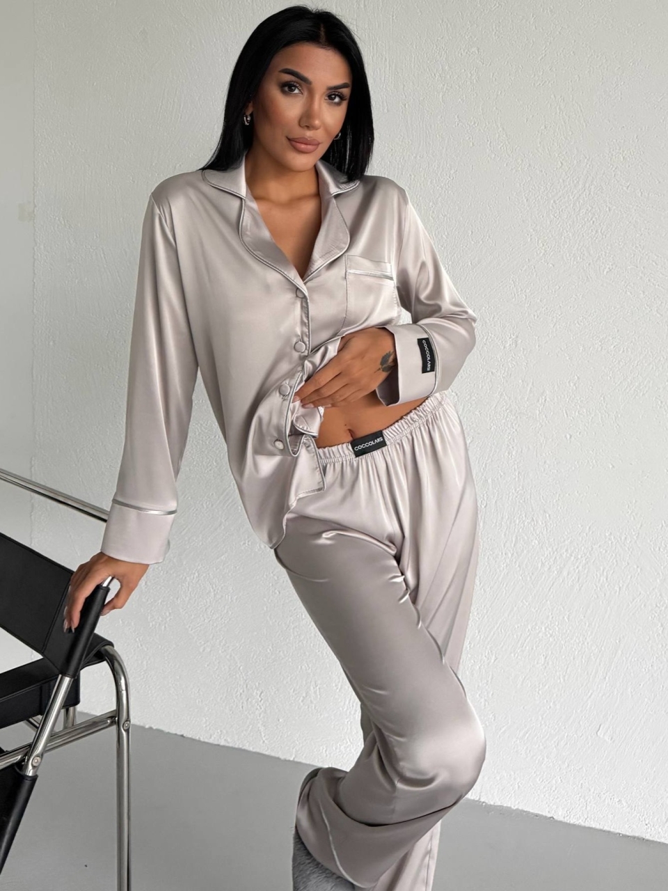 Set pijama dama din doua piese, cu nasturi – 2600004, Gri - poza 5