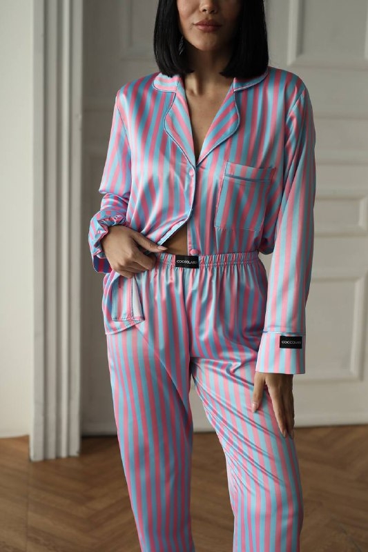 Set pijama dama din doua piese, cu nasturi – 2600012, Roz / Albastru - poza 5