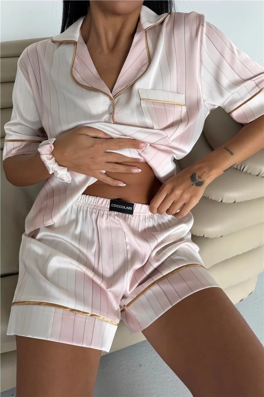 Set pijama dama din doua piese, cu nasturi – 2600043, Nude - poza 3