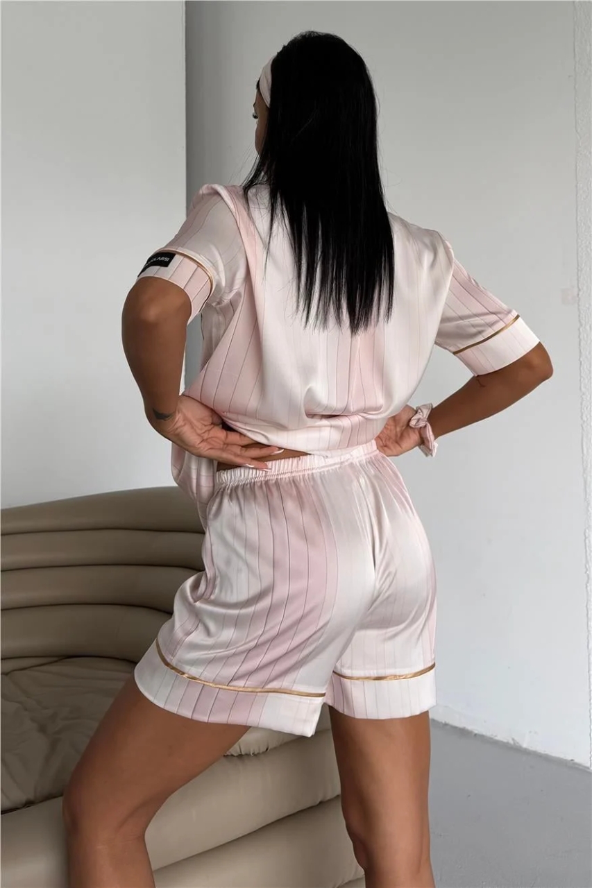 Set pijama dama din doua piese, cu nasturi – 2600043, Nude - poza 4