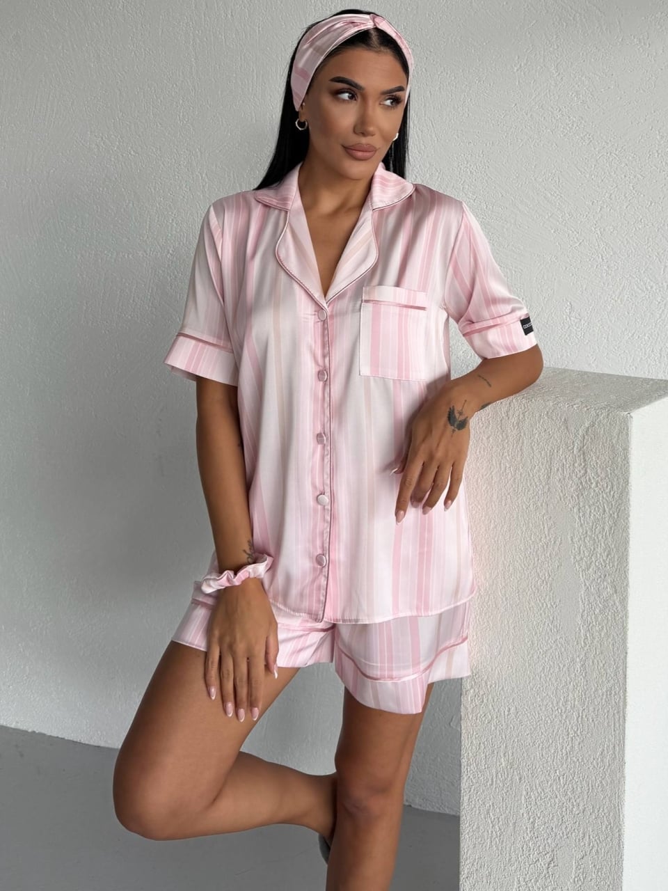 Set pijama dama din doua piese, cu nasturi – 2600045, Roz - poza 1