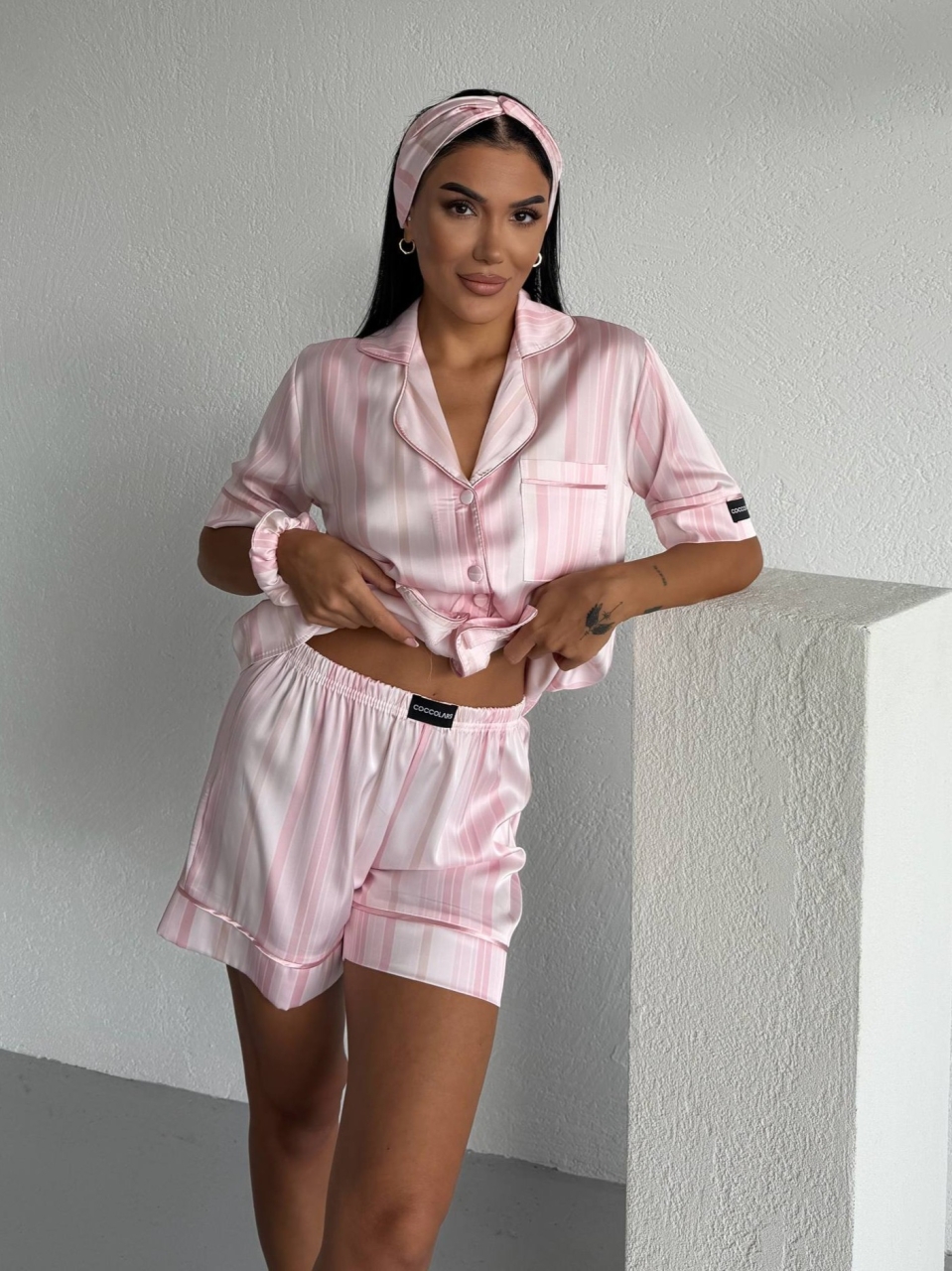 Set pijama dama din doua piese, cu nasturi – 2600045, Roz - poza 3