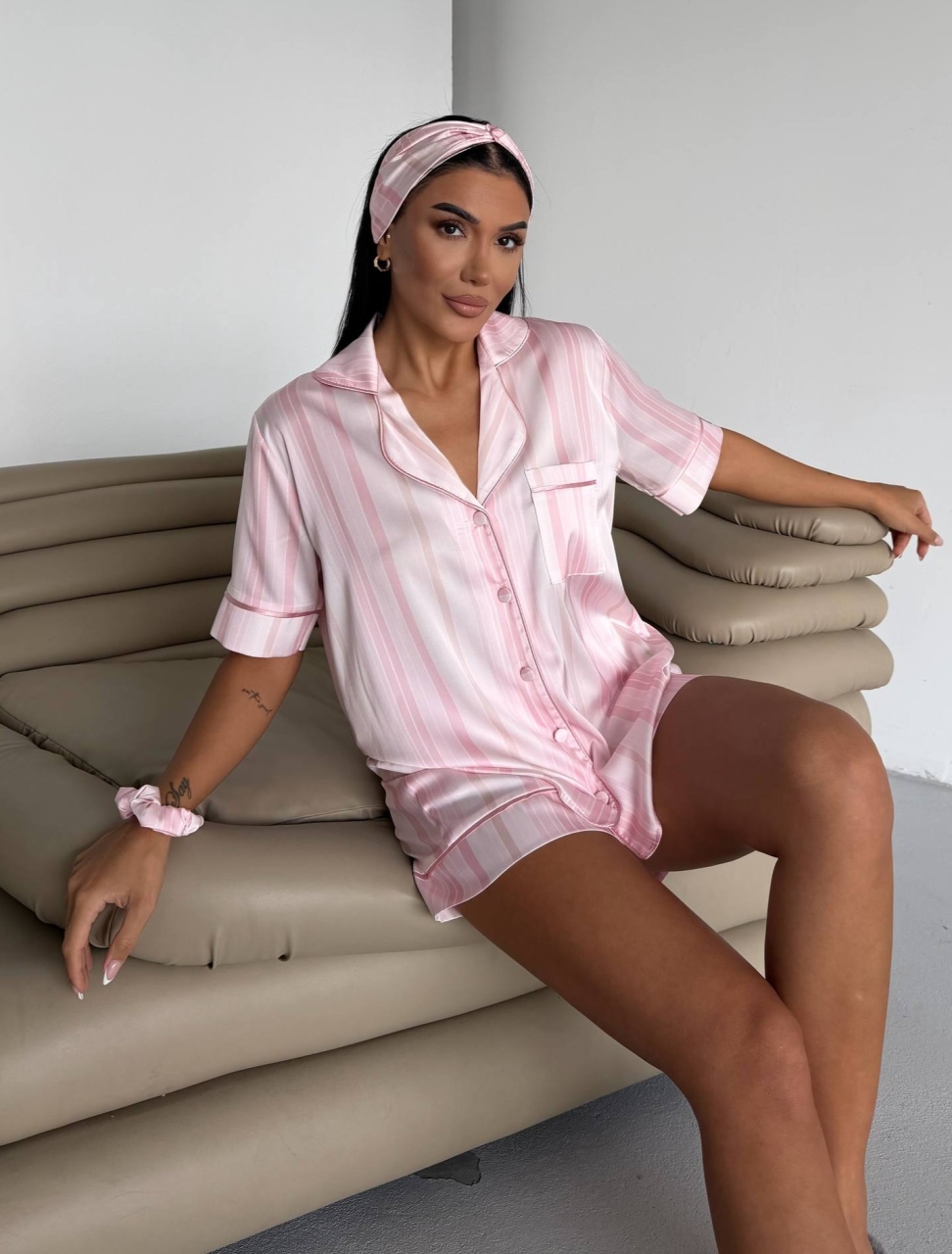 Set pijama dama din doua piese, cu nasturi – 2600045, Roz - poza 5