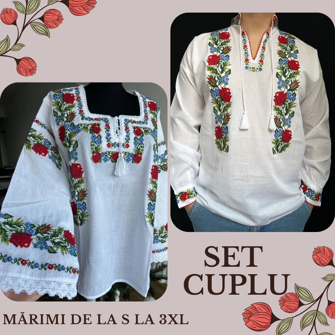 Set tradițional cuplu, ie femei / ie bărbați – motive florale TM791