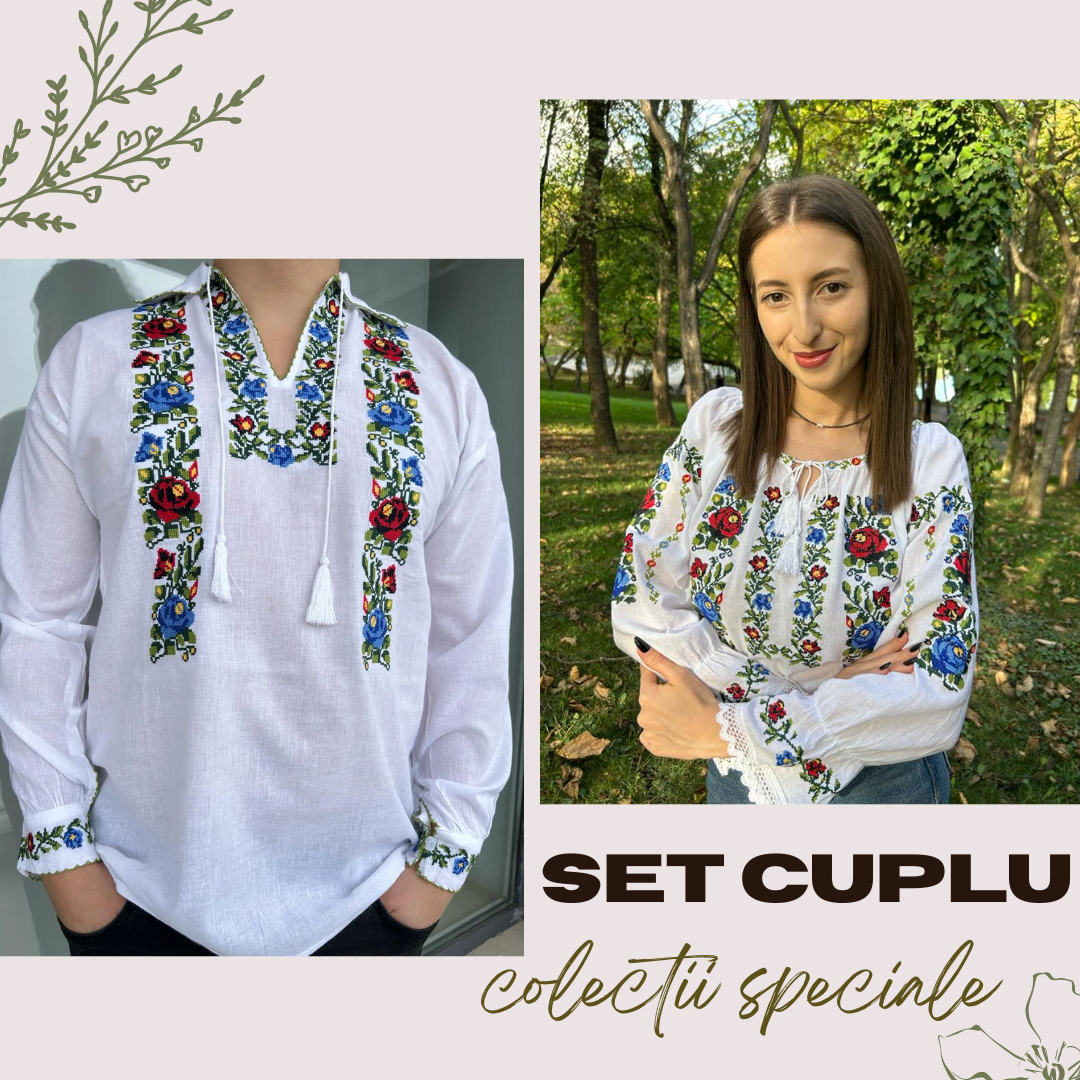Set tradițional cuplu, ie femei/ie bărbați – motive florale TM806 - M - 3XL