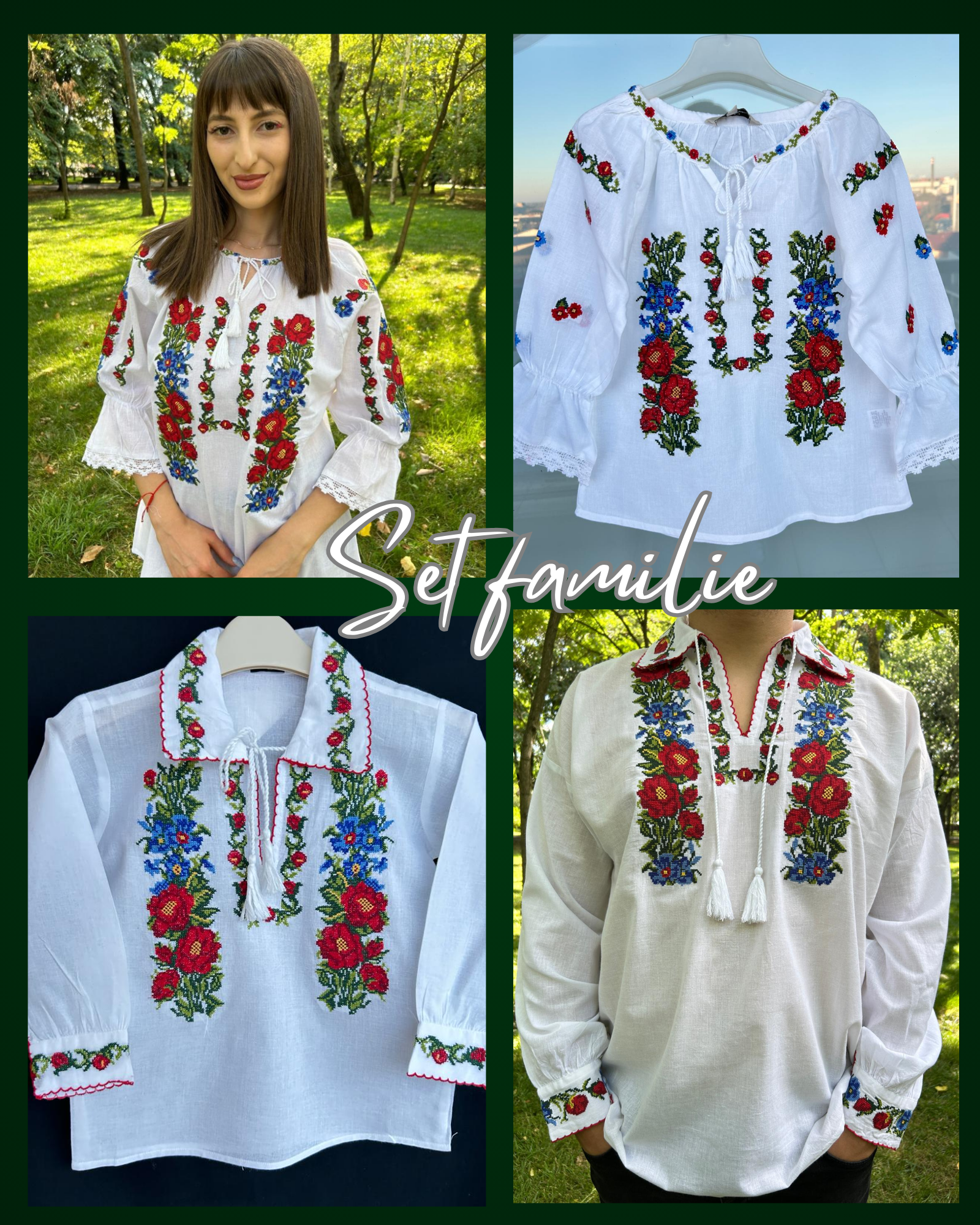 Set tradițional familie, ie damă/ ie bărbat/ ie băieți/ ie fete - motive florale TM1703