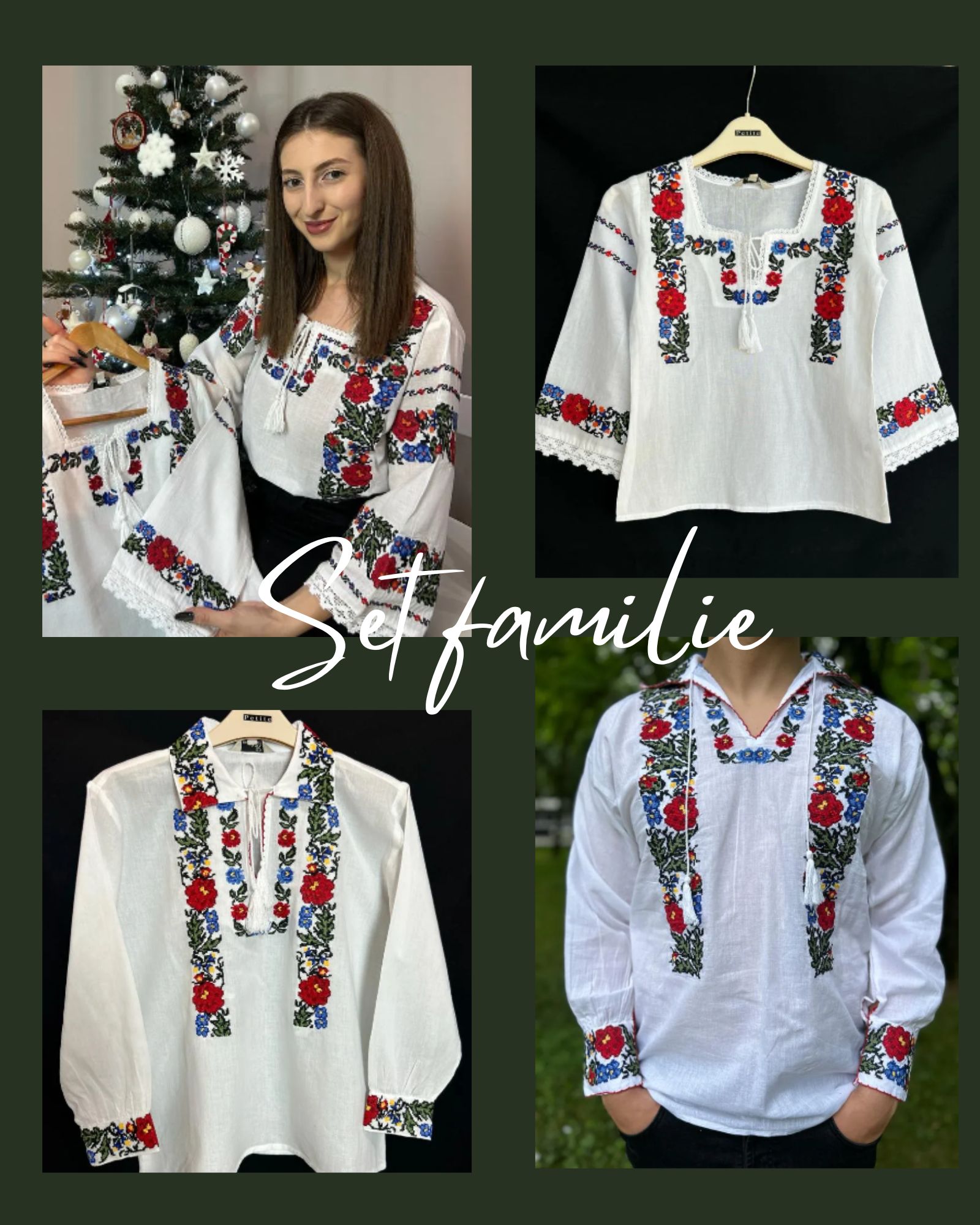 Set tradițional familie, ie damă/ ie bărbat/ ie băieți/ ie fete – motive florale TM787