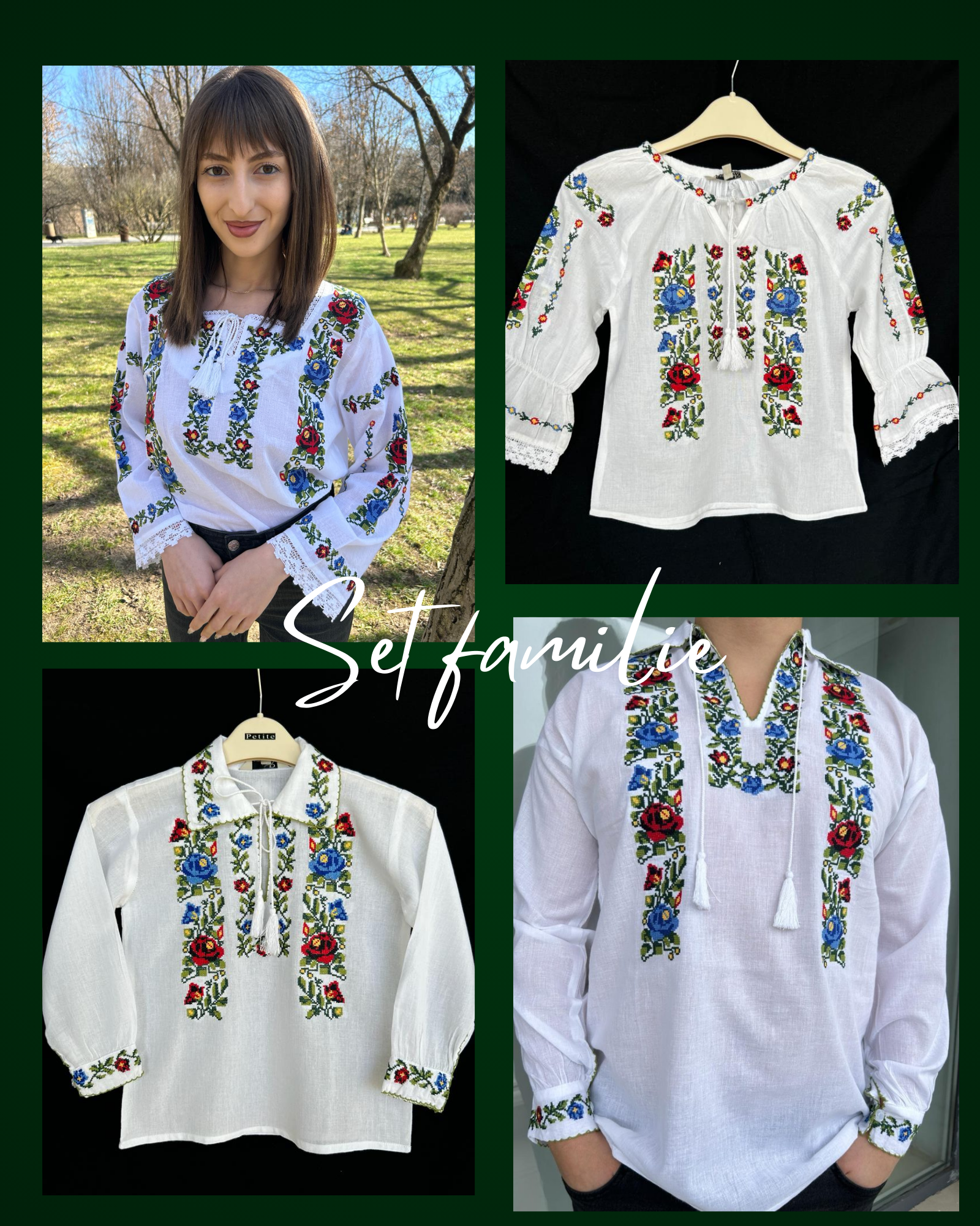 Set tradițional familie, ie damă/ ie bărbat/ ie băieți/ ie fete - motive florale TM789