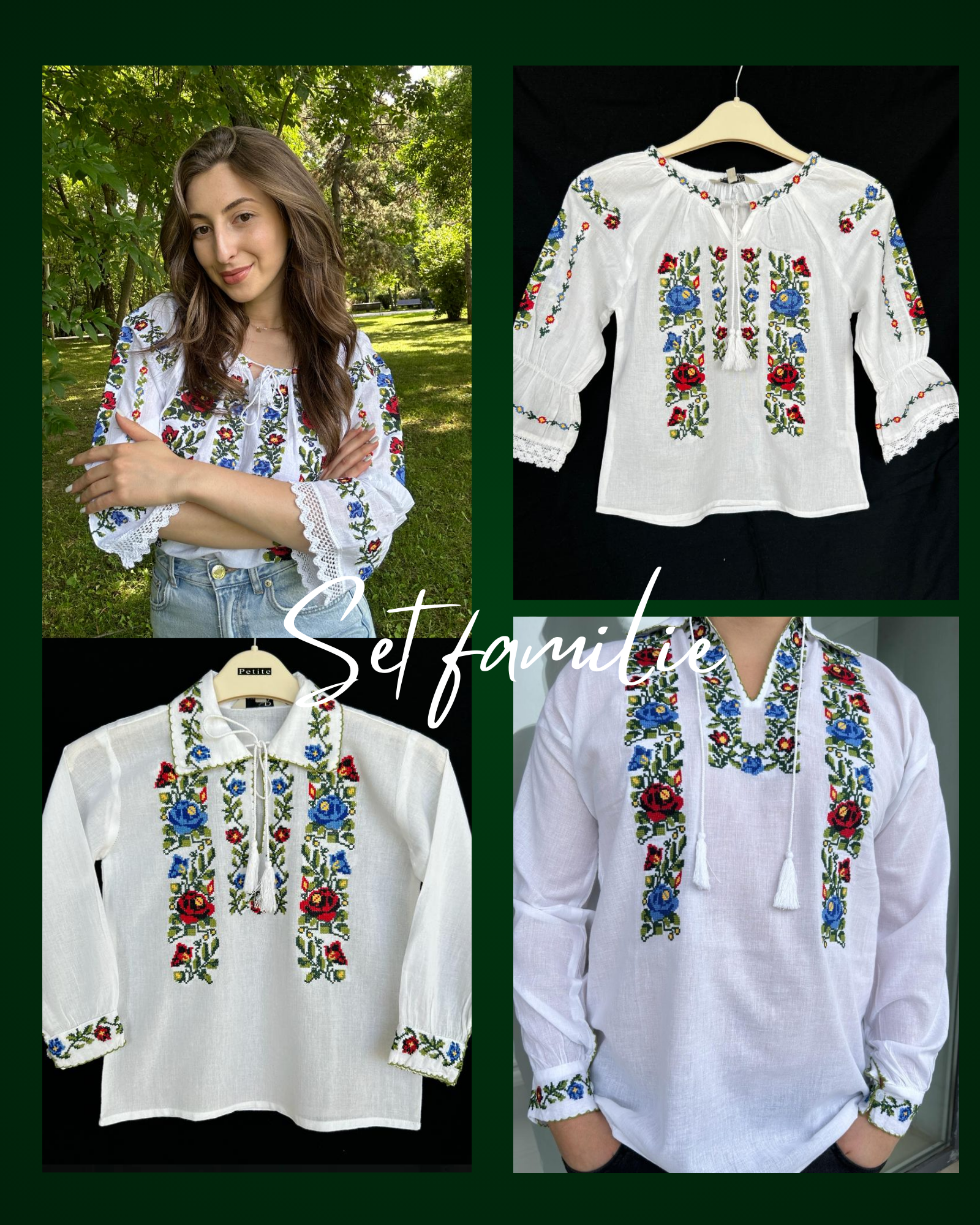 Set tradițional familie, ie damă/ ie bărbat/ ie băieți/ ie fete TM1118 - motive florale -