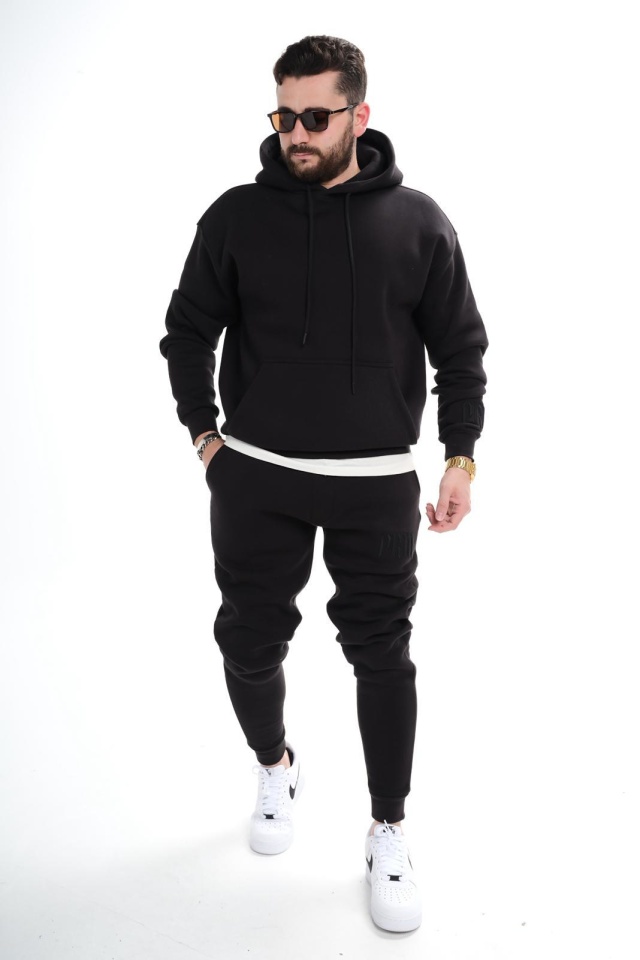 SET TRENING PRM FASHION OVERSIZED PREMIUM BLACK TRAS213(6079) (MĂRIME: XL)