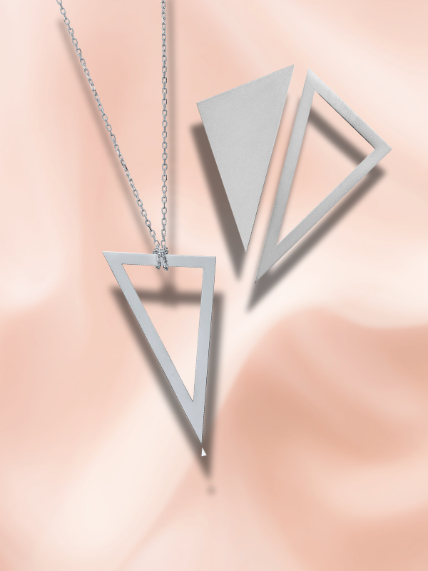 Set Triangle – Colier & Cercei Geometrici (Argint sau Argint Placat cu Aur)