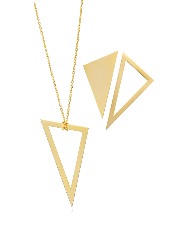 Set Triangle – Colier & Cercei Geometrici (Argint sau Argint Placat cu Aur)