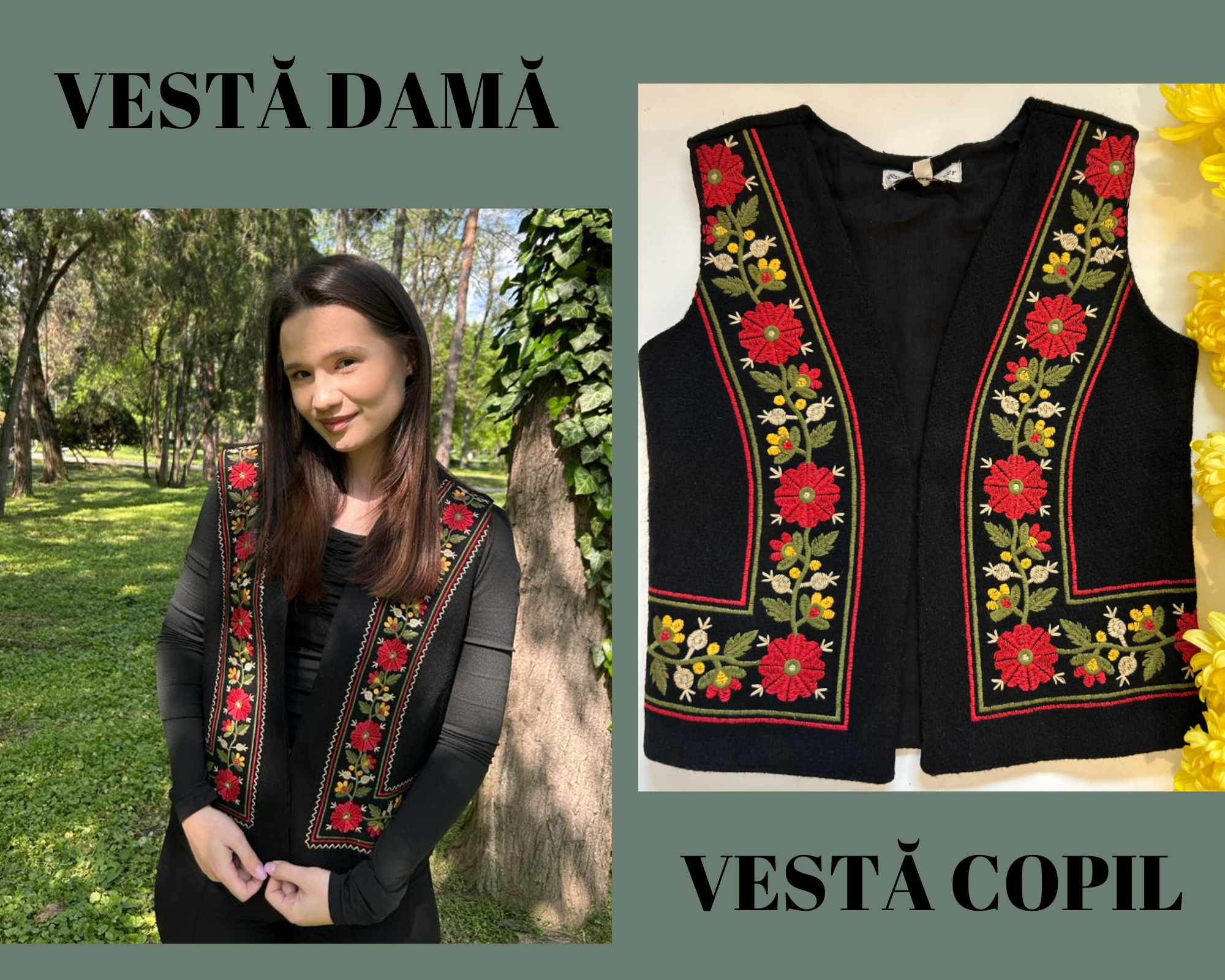 Set vestă damă/vestă copil TM1697 *motive florale* - S - 8