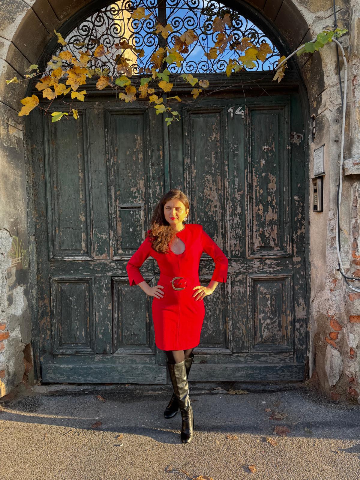 Simona Corsellini Rochie roșie marcată de o curea roșie - M INTL