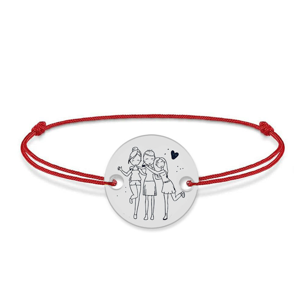 Sisters- Bratara snur personalizata cu banut din argint 925 pentru surori