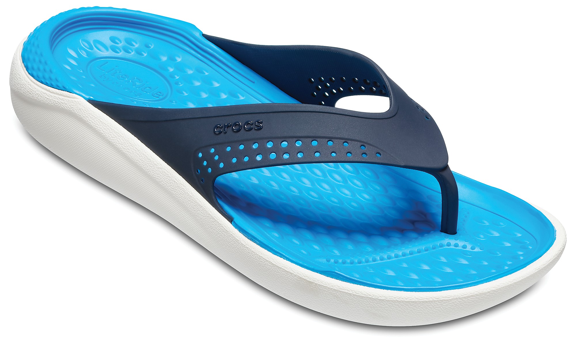 Slapi Crocs LiteRide Flip Albastru - Navy/White - poza 2