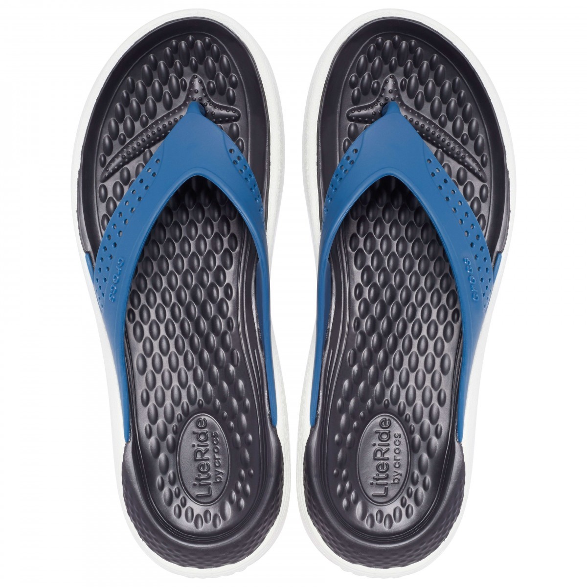 Slapi Crocs LiteRide Flip Albastru - Vivid Blue/Almost White - poza 5