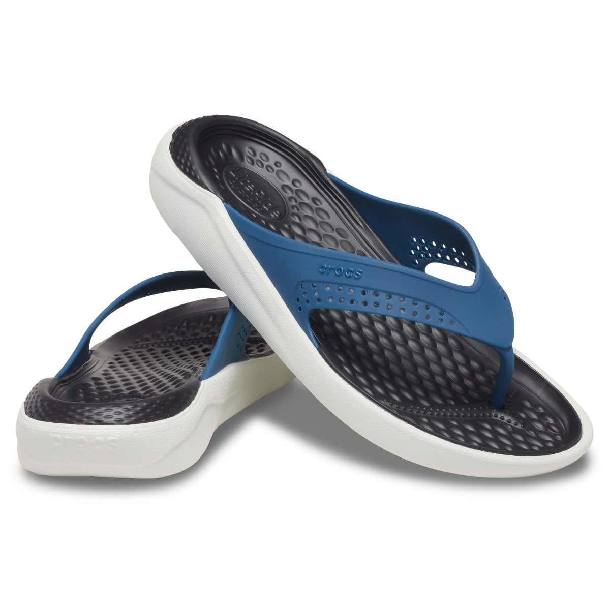 Slapi Crocs LiteRide Flip Albastru - Vivid Blue/Almost White - poza 4