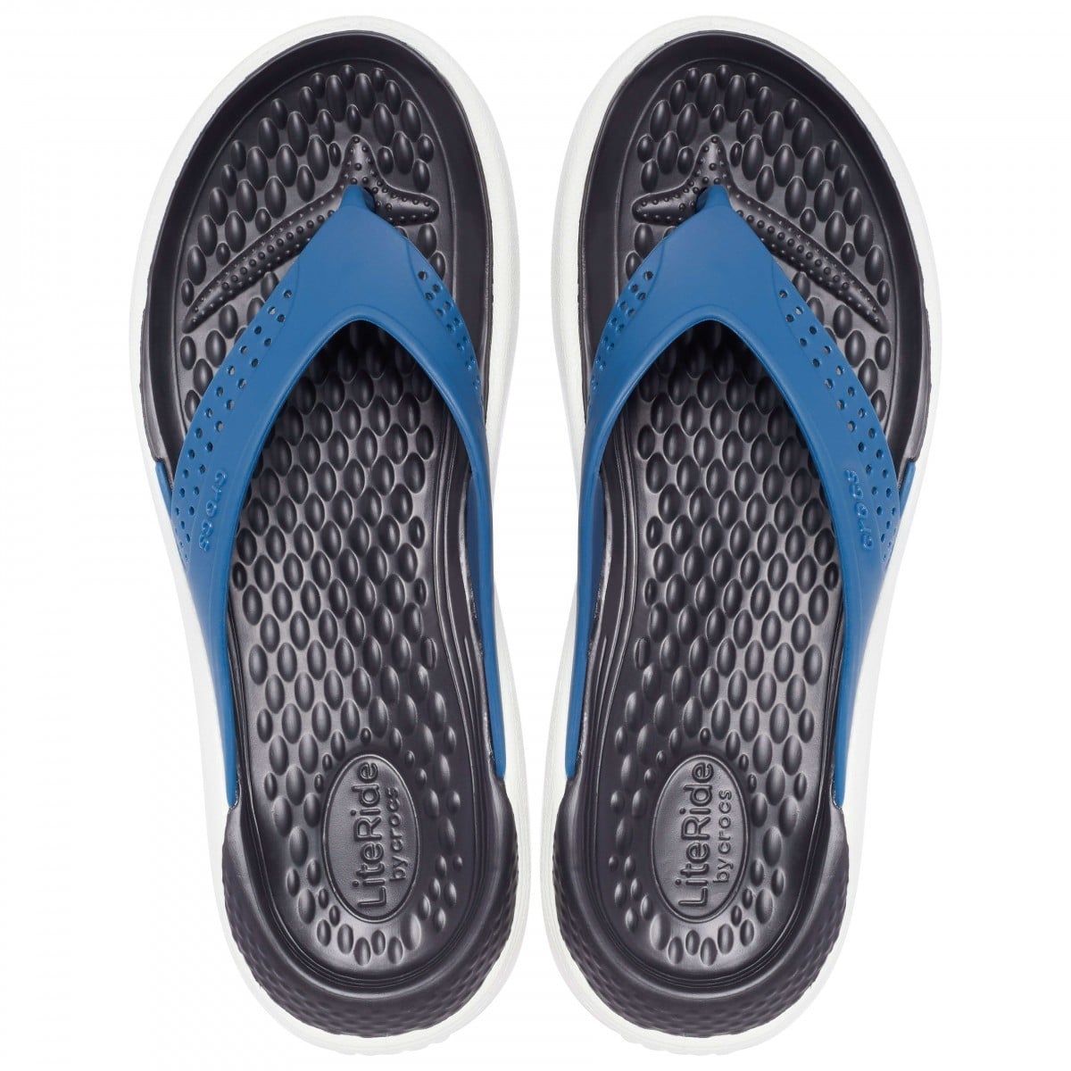 Slapi Crocs LiteRide Flip Albastru - Vivid Blue/Almost White - poza 5