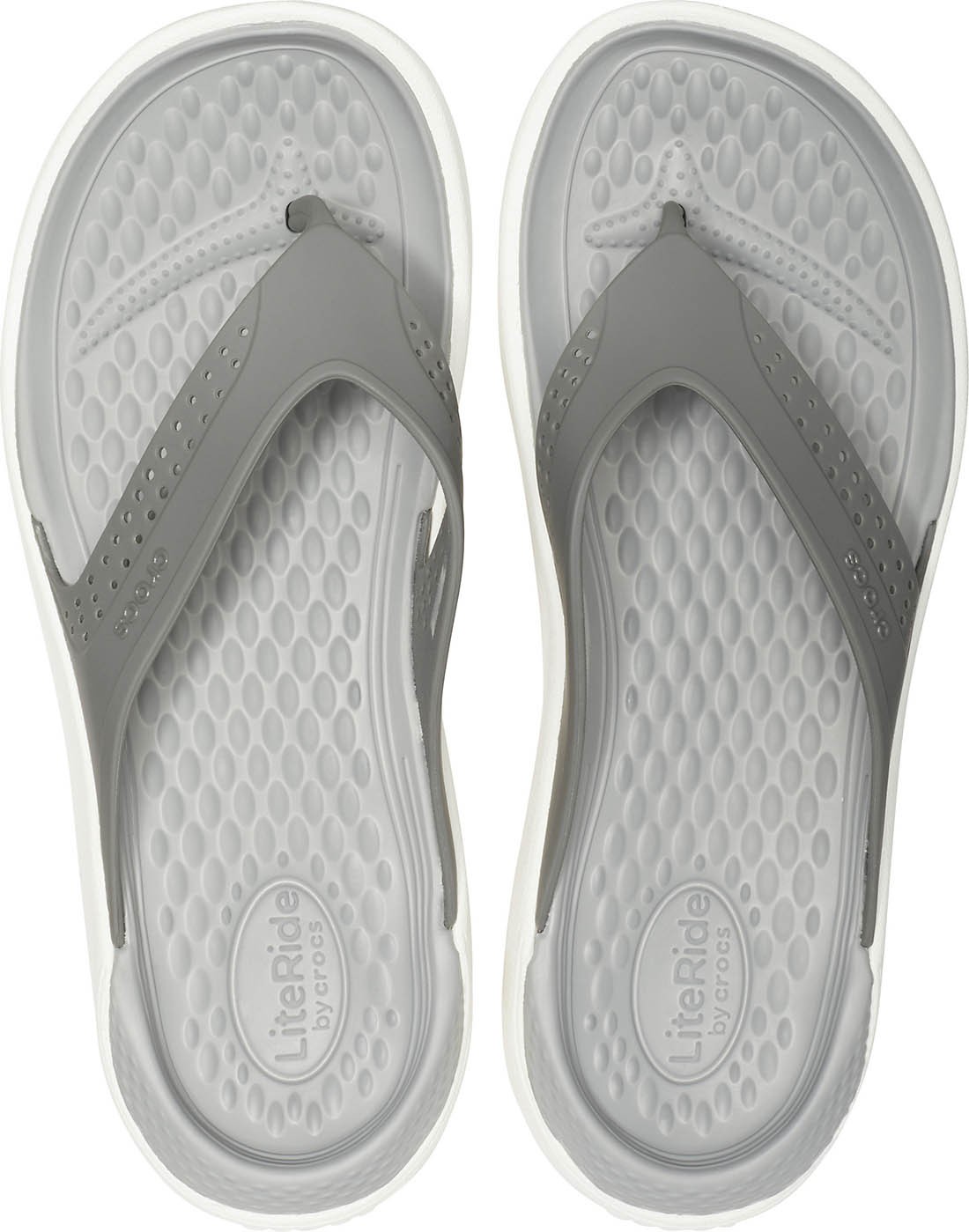 Slapi Crocs LiteRide Flip Gri - Smoke/White - poza 2