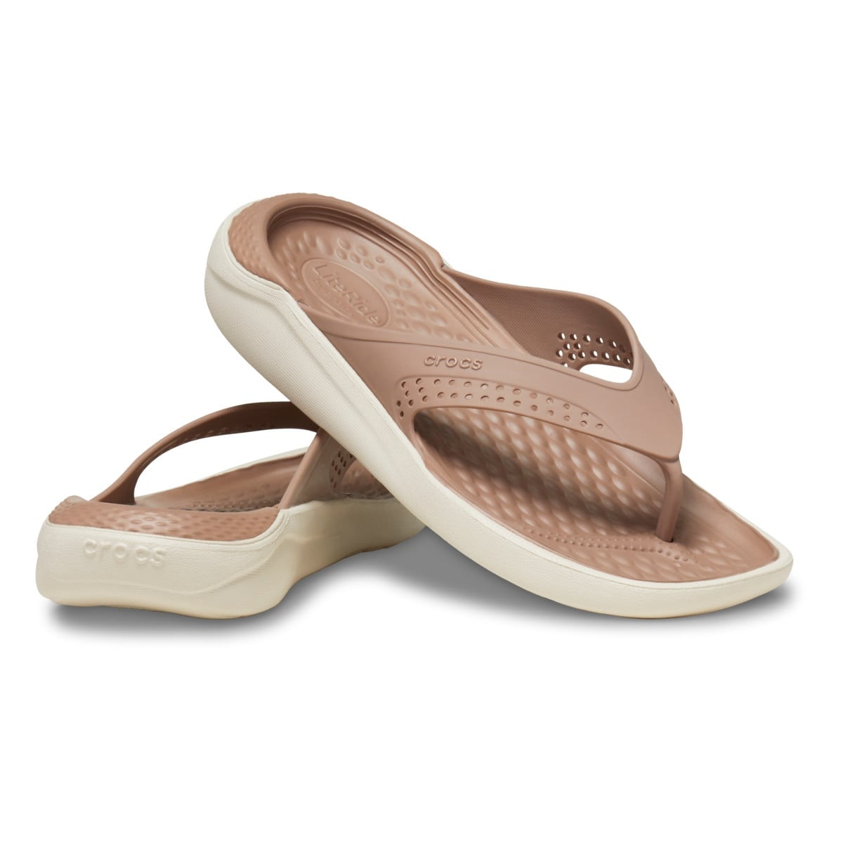 Slapi Crocs LiteRide Flip Maro - Latte/Stucco - poza 4
