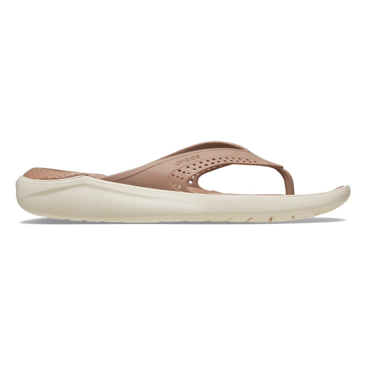 Slapi Crocs LiteRide Flip Maro - Latte/Stucco - poza 1