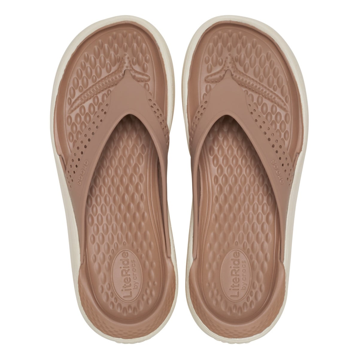 Slapi Crocs LiteRide Flip Maro - Latte/Stucco - poza 5