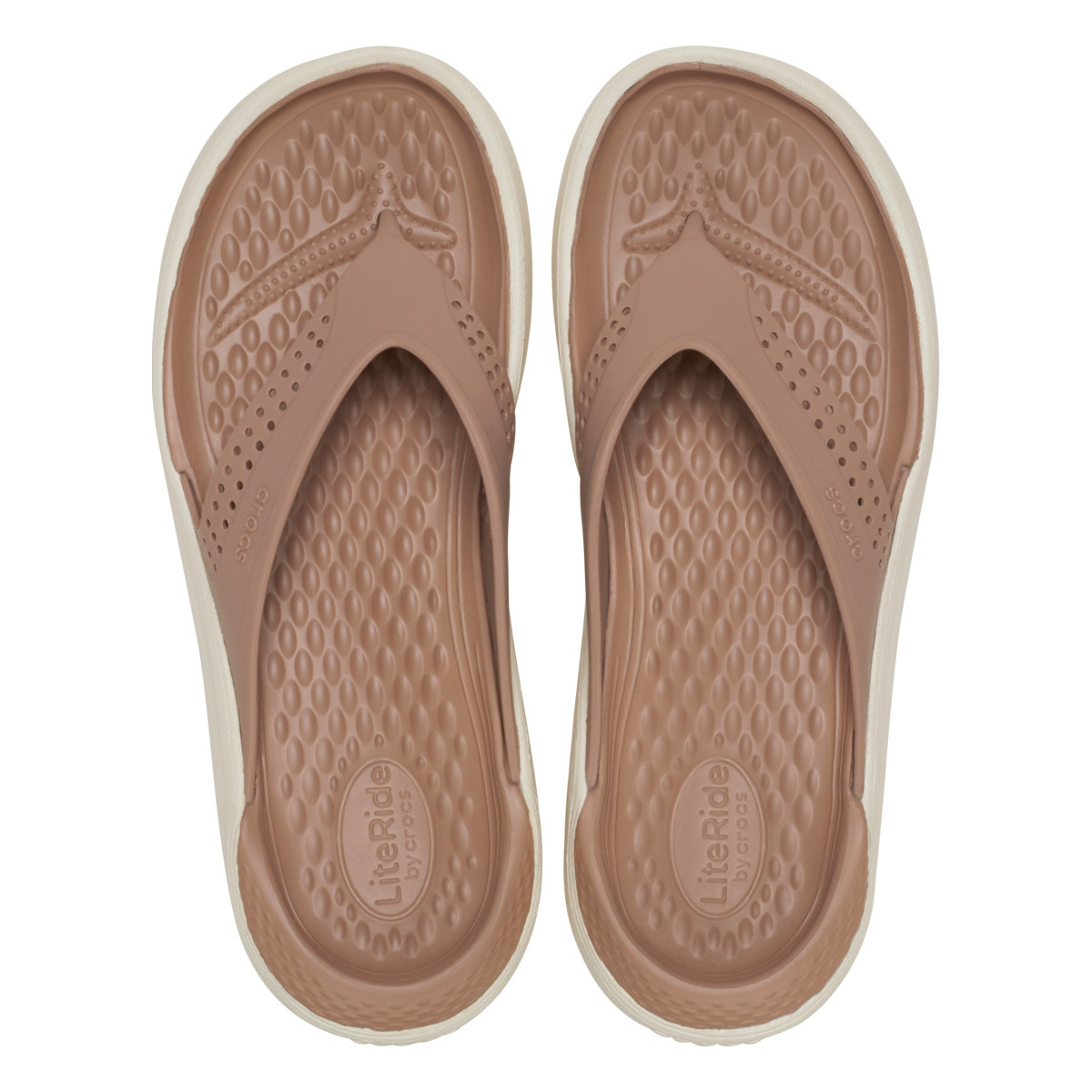 Slapi Crocs LiteRide Flip Maro - Latte/Stucco - poza 5