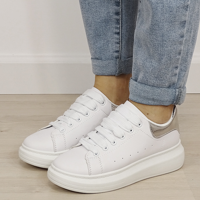 Sneakers albi argintii cu talpa groasa M-623 M2