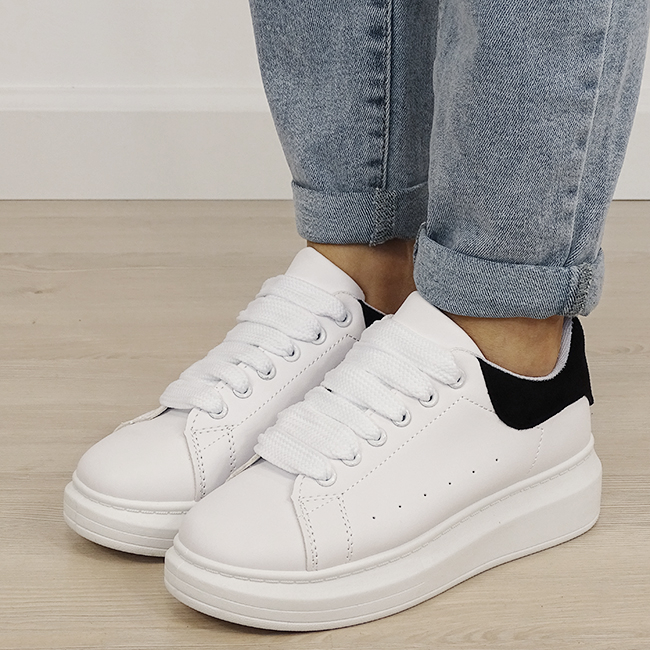 Sneakers albi negri cu talpa groasa M-623 M2