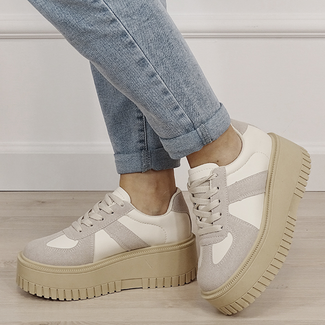 Sneakers bej cu platforma 8979 M3