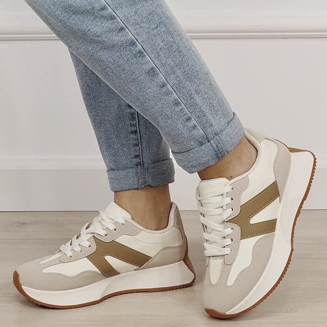 Sneakers bej cu talpa groasa 8917 M2