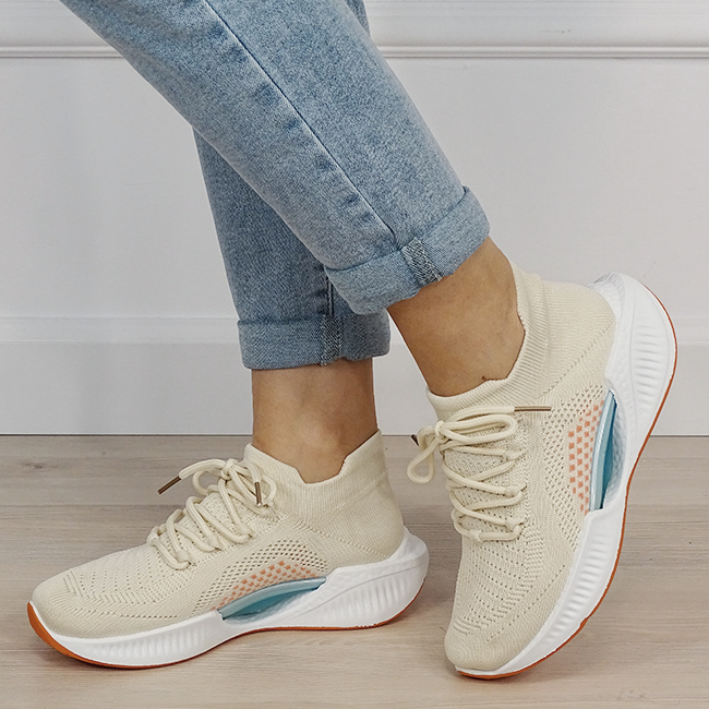 Sneakers bej tip soseta cu platforma 7561 M4