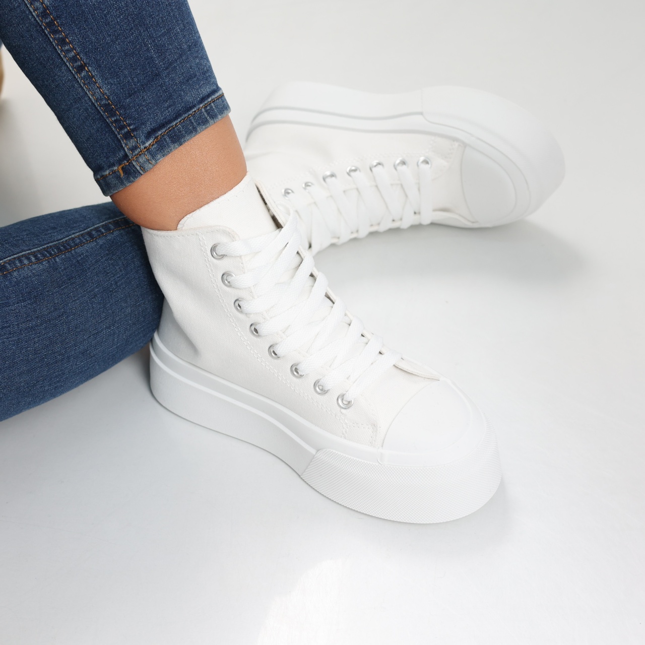 Sneakers dama albi din piele ecologica textil Aylin - poza 1