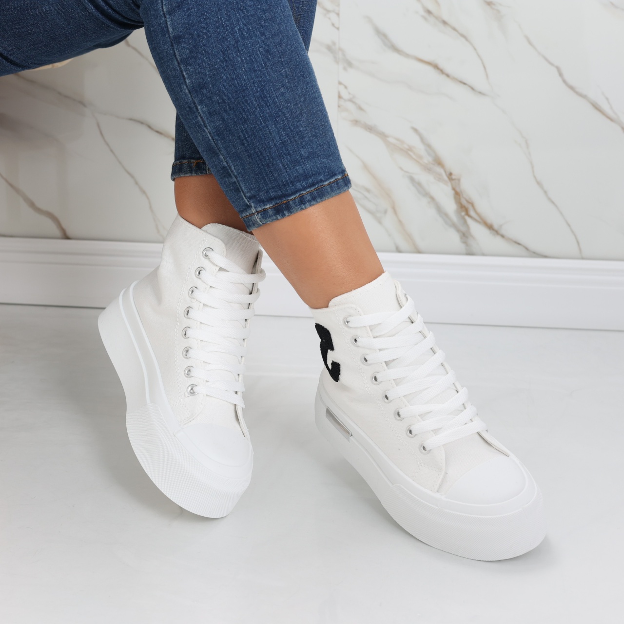 Sneakers dama albi din piele ecologica textil Aylin - poza 3