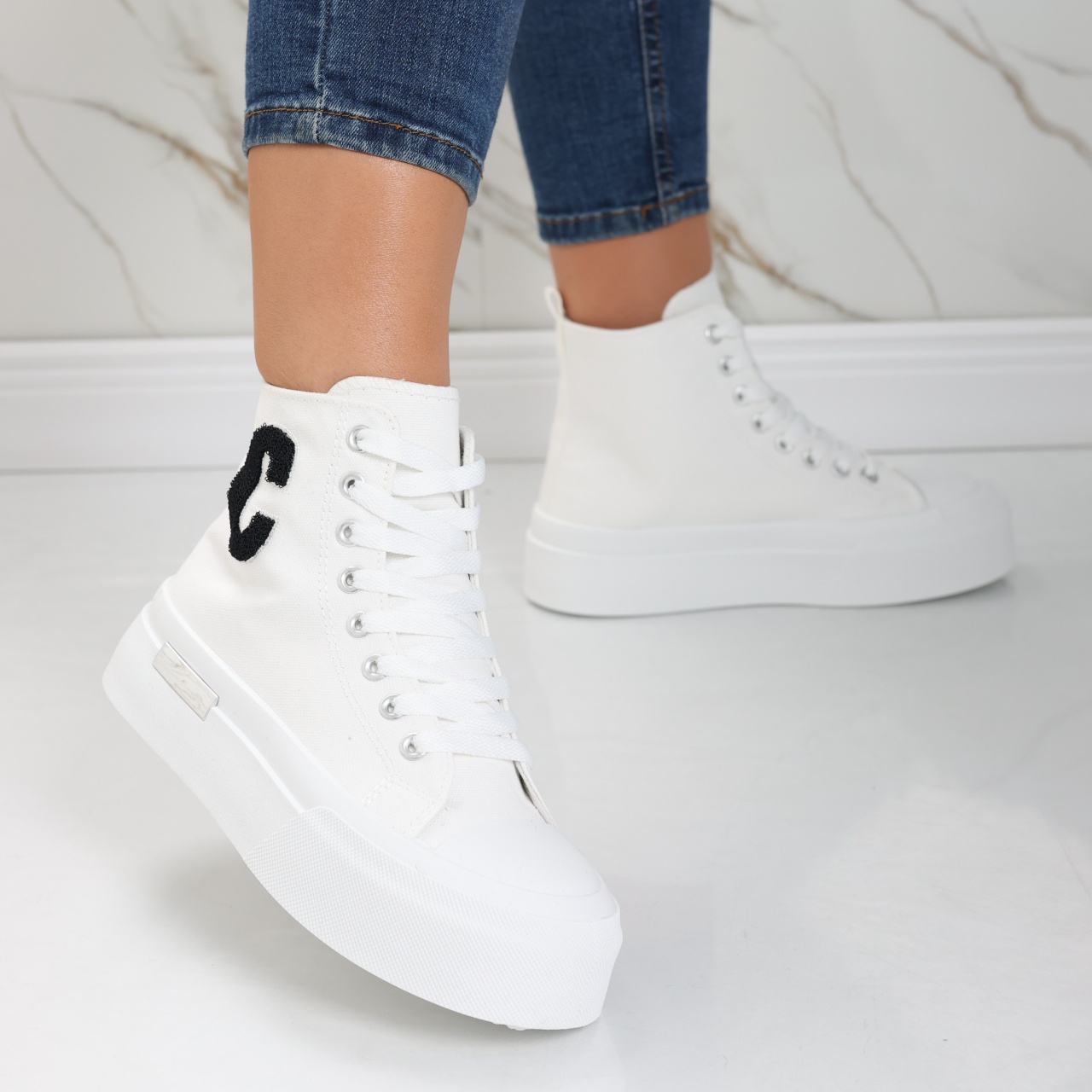 Sneakers dama albi din piele ecologica textil Aylin - poza 4