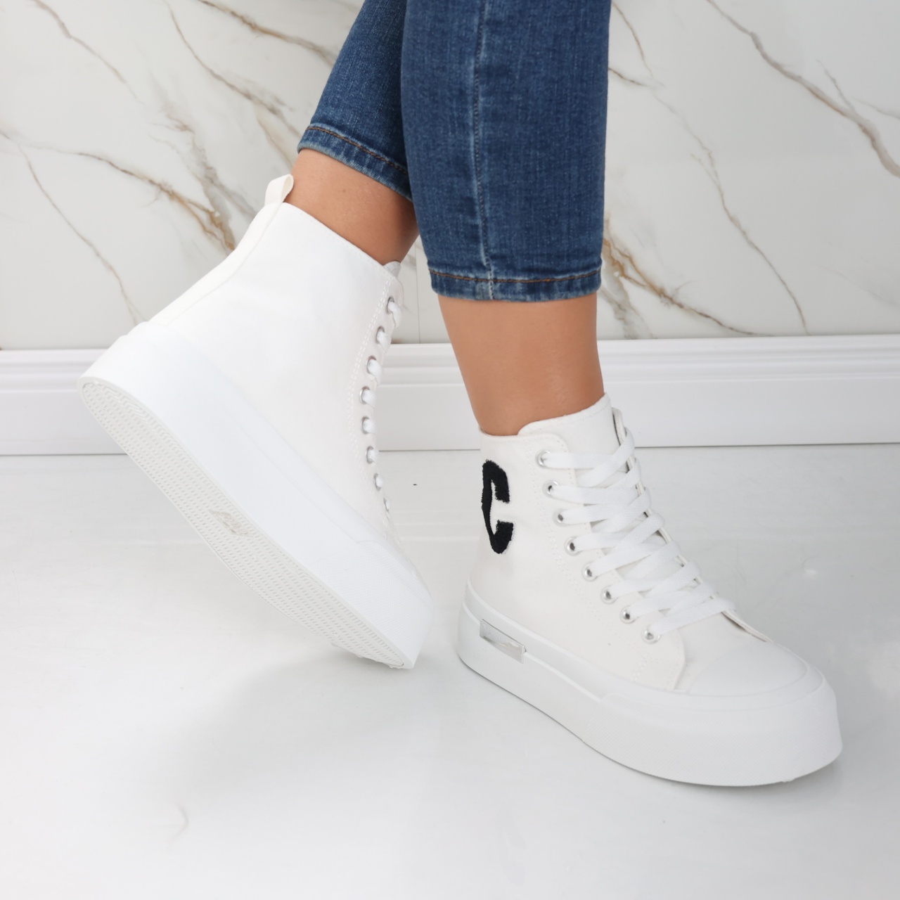 Sneakers dama albi din piele ecologica textil Aylin - poza 5