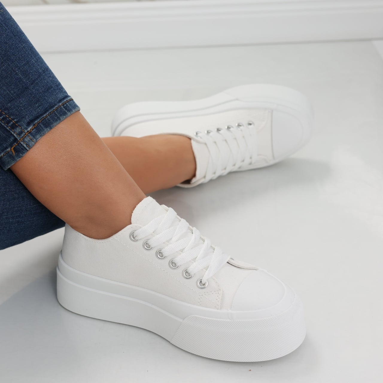 Sneakers dama albi din textil Carrie - poza 1