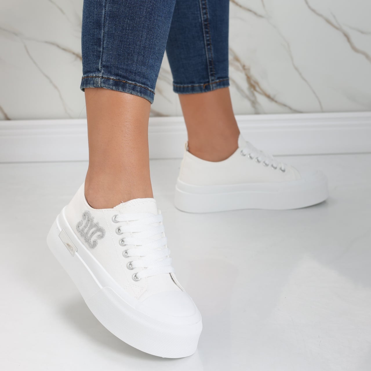 Sneakers dama albi din textil Carrie - poza 2