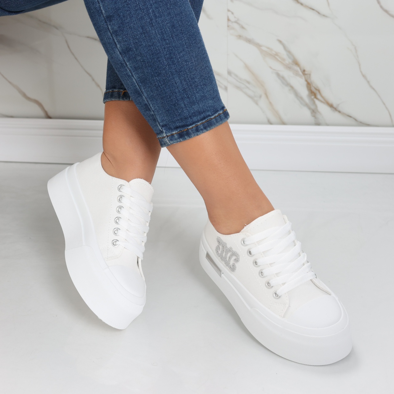 Sneakers dama albi din textil Carrie - poza 3