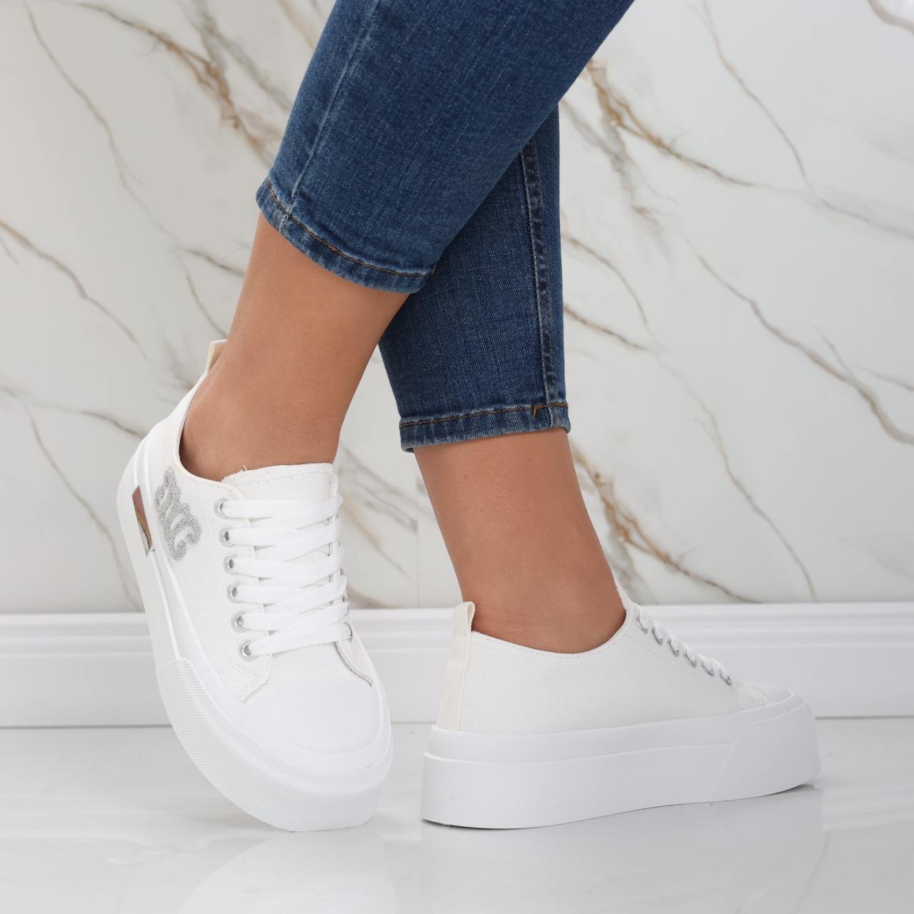 Sneakers dama albi din textil Carrie - poza 4