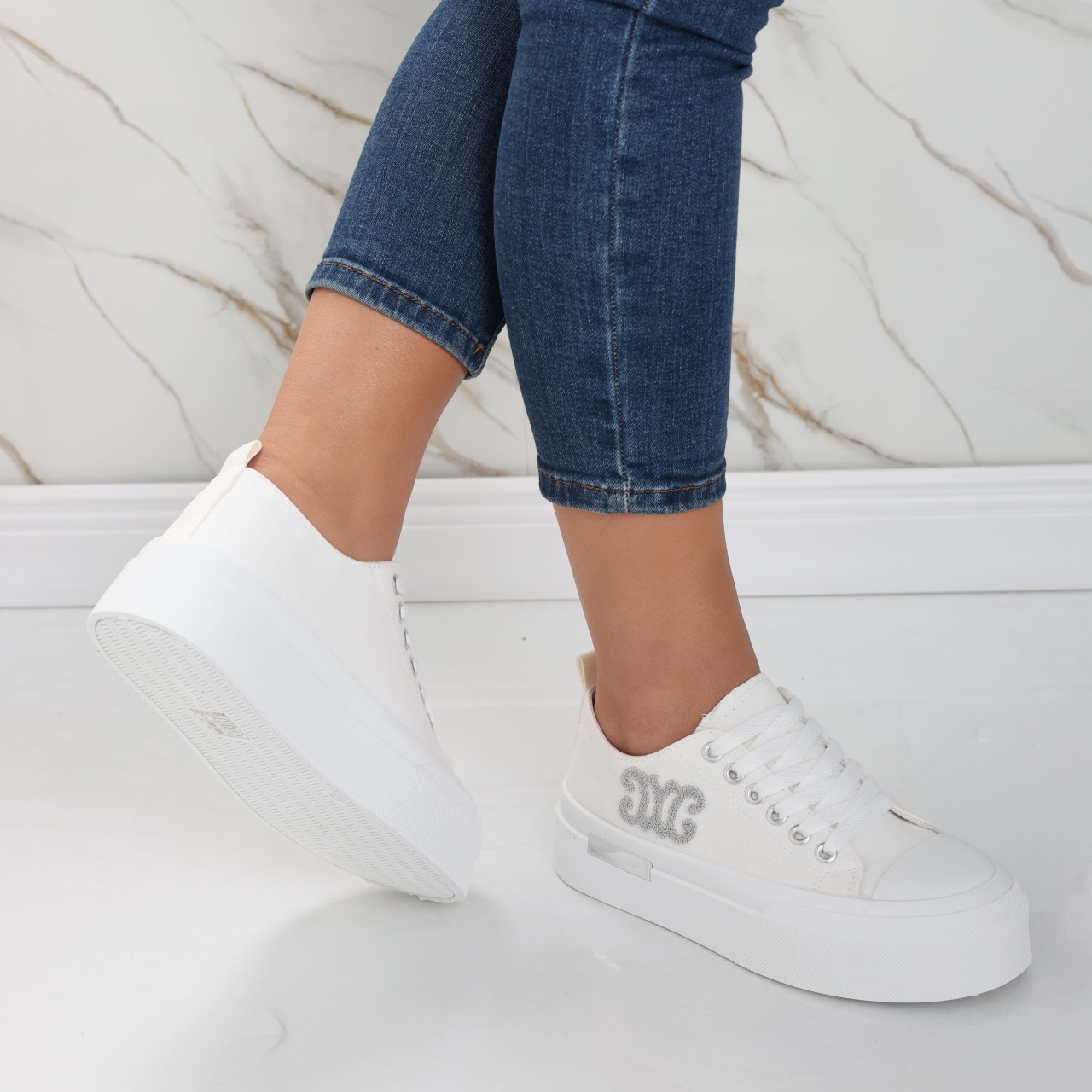 Sneakers dama albi din textil Carrie - poza 5