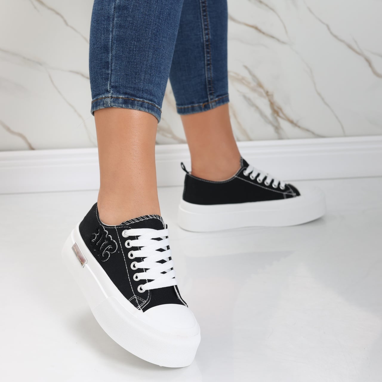 Sneakers dama albi din textil Carrie - poza 1