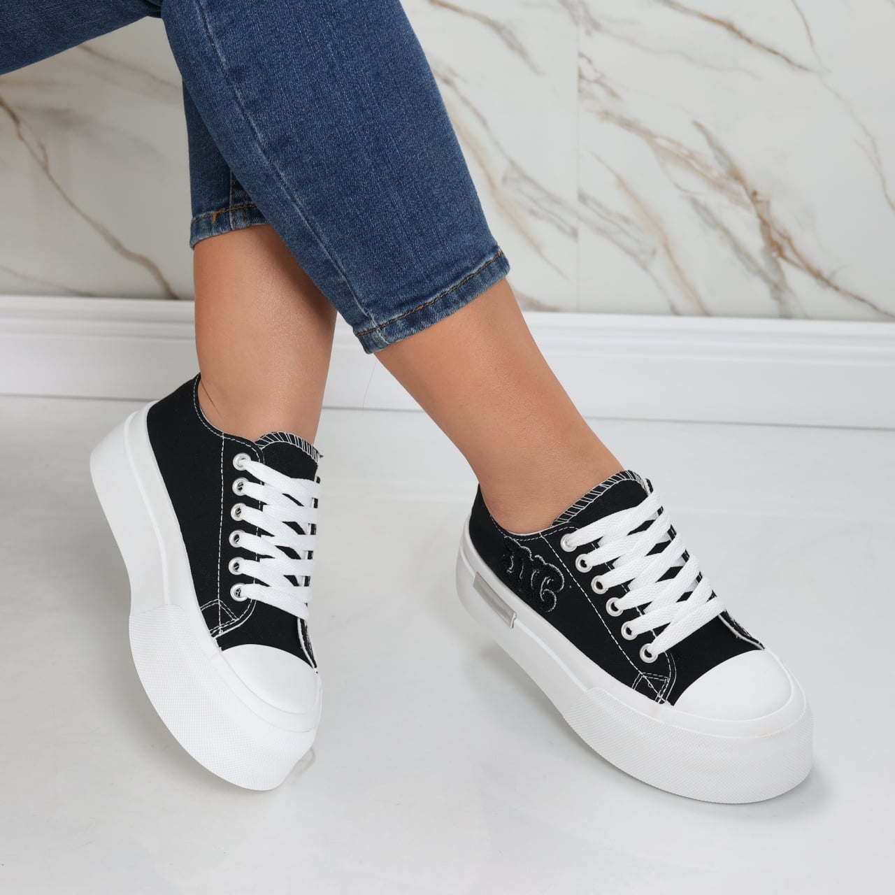 Sneakers dama albi din textil Carrie - poza 2