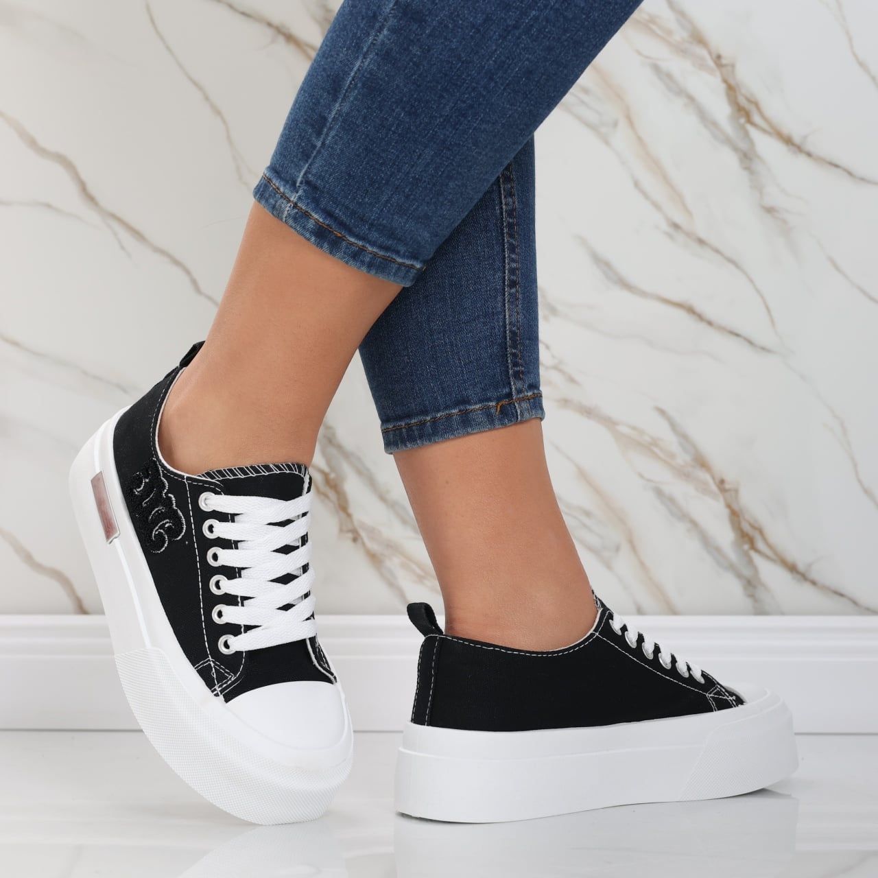 Sneakers dama albi din textil Carrie - poza 3