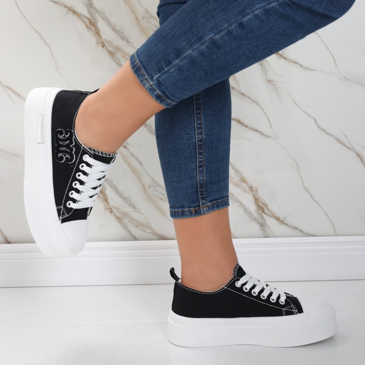 Sneakers dama albi din textil Carrie - poza 4