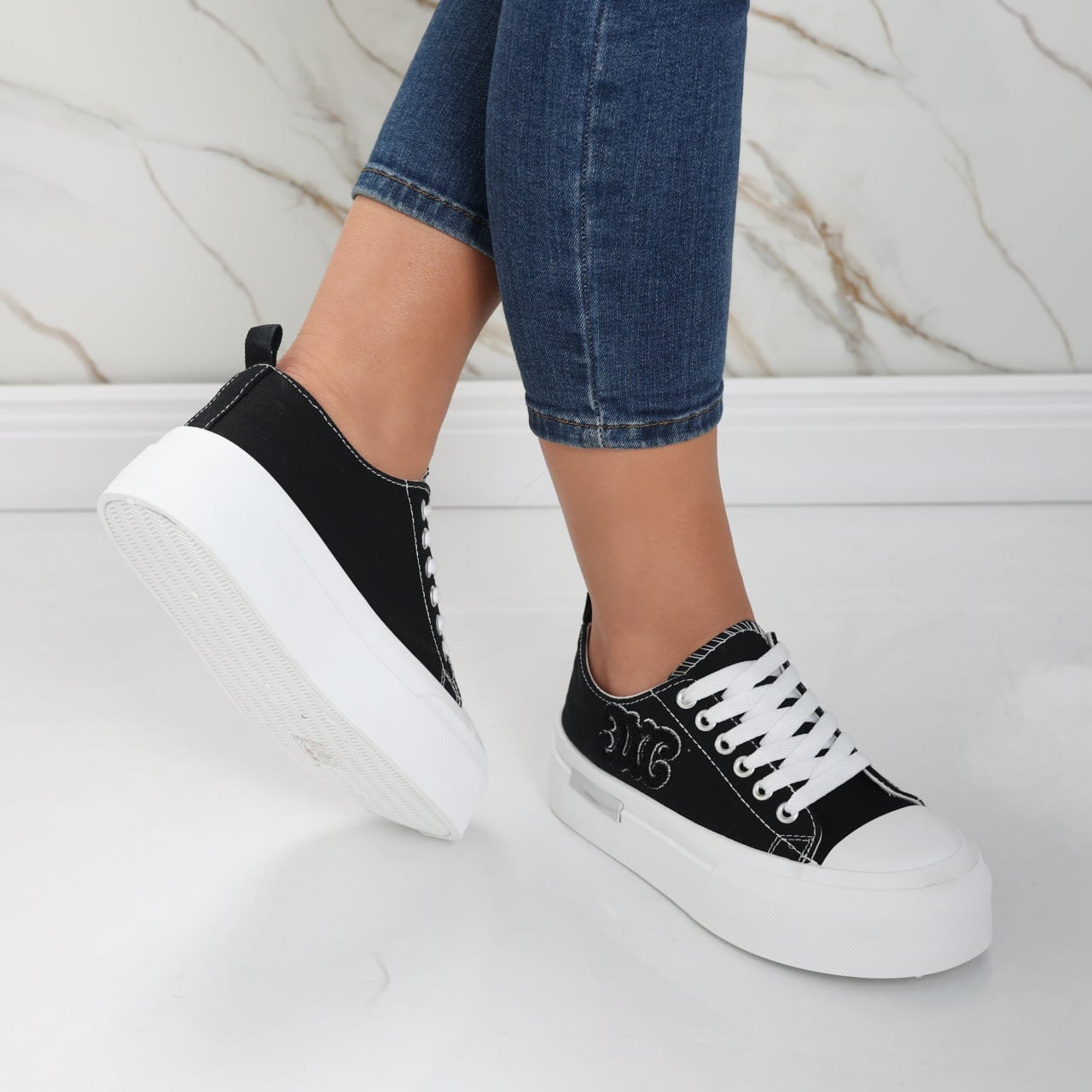 Sneakers dama albi din textil Carrie - poza 5
