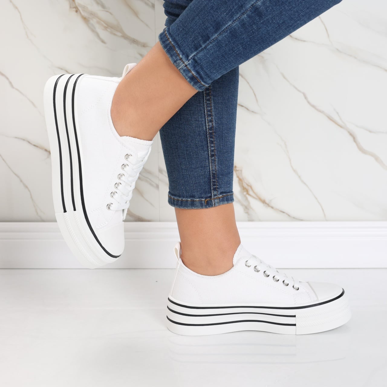 Sneakers dama albi din textil Elsie - poza 1
