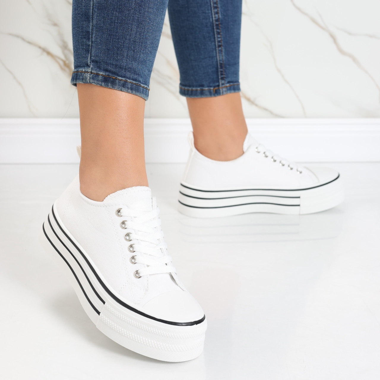 Sneakers dama albi din textil Elsie - poza 2