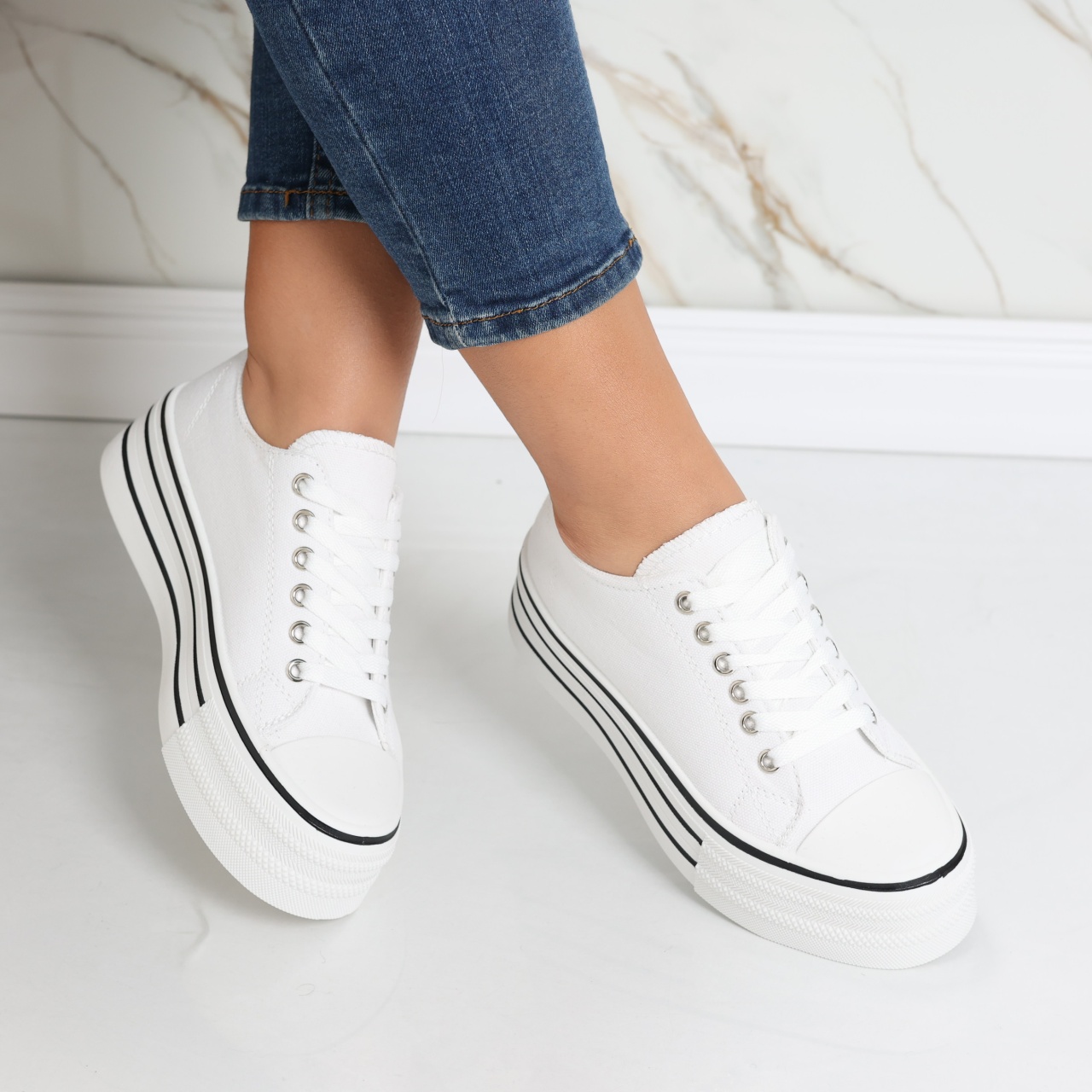 Sneakers dama albi din textil Elsie - poza 3